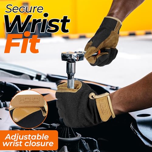 Image of HANDLANDY Work Gloves for Men & Women, Utility Mechanic Working Gloves Touch Screen, Flexible Gardening Gloves for Yard