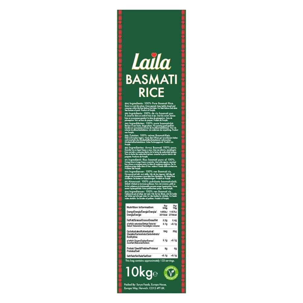Riso Laila Basmati 20 kg – Riso Basmati Premium dal Pakistan, aromatico e facilmente digeribile, ideale per ogni occasione, senza glutine, contorno perfetto per i vostri piatti