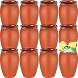 Nuogo 12 Pcs 12 oz Cantaritos De Barro Mexicanos Cantaritos Shooters Taco Tuesday Mexican Clay Cup Cocktail Cups for Tequila Margaritas Mojitos Tazas