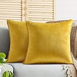 Hivexagon Velvet Pillow Cover 17 x 17 Inch Pack of 2 Golden Yellow Soft Luxury Square Decorative...