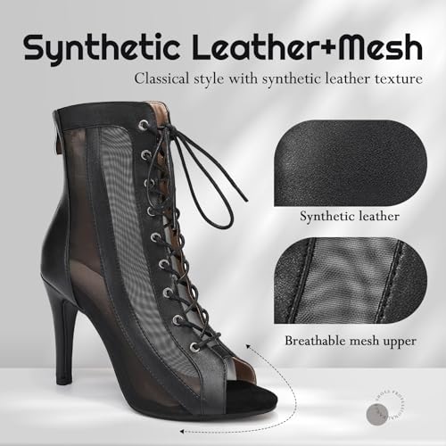 Women's Dance Boots Peep Toe Lace-up Ankle Dance Booties Latin Ballroom Salsa Dancing Heels DS1182