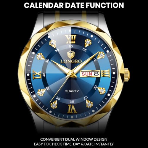 Image of LONGBO Zenith Diamond Analog Watch for Men Business Stainless Steel Watches Luxury Men's Wristwatch | Birthday Gift for Men | Gift for Husband | Gift for Brother