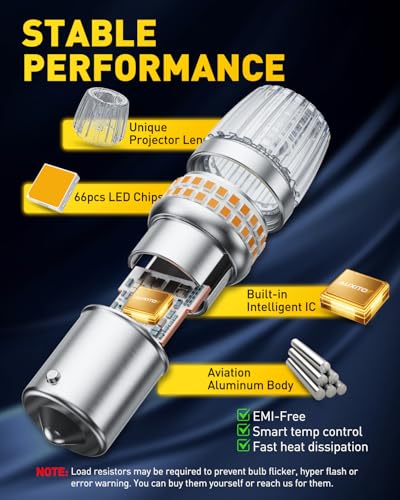 Image of AUXITO 1156 LED Bulbs Amber Yellow Turn Signal Lights, 700% Brighter 7506 BA15S P21W 1141 1003 Bulbs with Projector for Backup Parking Tail Brake Signal Marker Daytime Running Light, Pack of 2