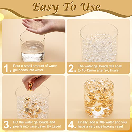 Ztml Ms 150 Pieces Golden Vase Filler Faux Pearls Beads & 10,000 Pieces Water Gel Jelly Beads, Vase Fillers For Floating Pearls, Floating Candle Making, Wedding Centerpiece, 8/14/20 Mm(Gold) #TOP2