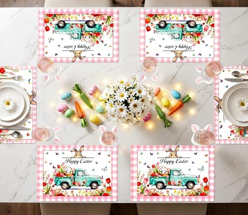 50Pcs Easter Paper Placemats, Happy Easter Disposable Paper Place Mats with Coasters - 11 x 16.5 Inch Bunny Rabbit Eggs Placemats Spring Seasonal Table Mats for Party Kitchen Dining Table Decor — view 4