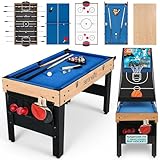SereneLife Multifunktionstisch, 6-in-1 Multigame Spieltisch- mit Zubehör, Tischkicker, Billardtisch, Tischtennis, Airhockey Tisch & Basketball, Curling Tischspiel, Für Kinder & Erwachsene