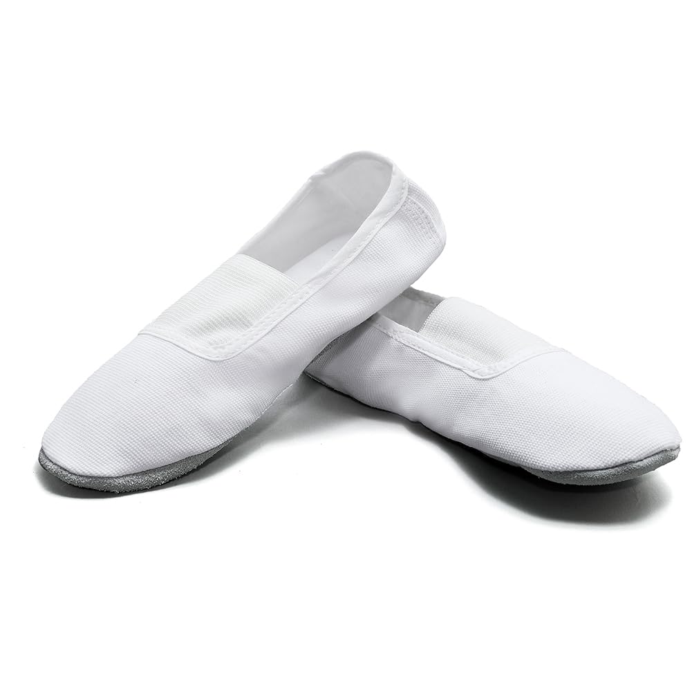 MSMAX Kid Gymnastic Shoes Girls Canvas Trampoline,Tumbling,Agility Gym Shoe,White,7 M US Toddler