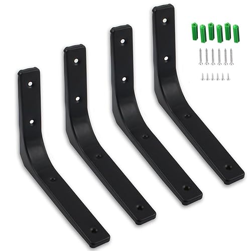 堅塁金物 棚受け金具 棚受けブラケットL字金具 直角一体成形 黒 4個入 300mm*250mm*30mm 耐荷重70kg 壁掛け吊り棚 金具棚うけ ネジ付
