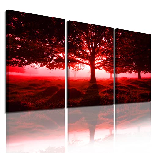 EPHANY Red tree canvas wall art - painting 3 piece/set framed picture print for room home decorations (a-3pcs,12x16x3pcs)