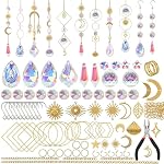 200 Pcs Crystal Suncatcher Hanging Sun Catcher Kits for Adults Colorful Crystals Suncatchers Prisms with Chain Pendant Ornament Suncatchers DIY Crafts for Window Home Office Garden Decoration (Gold)