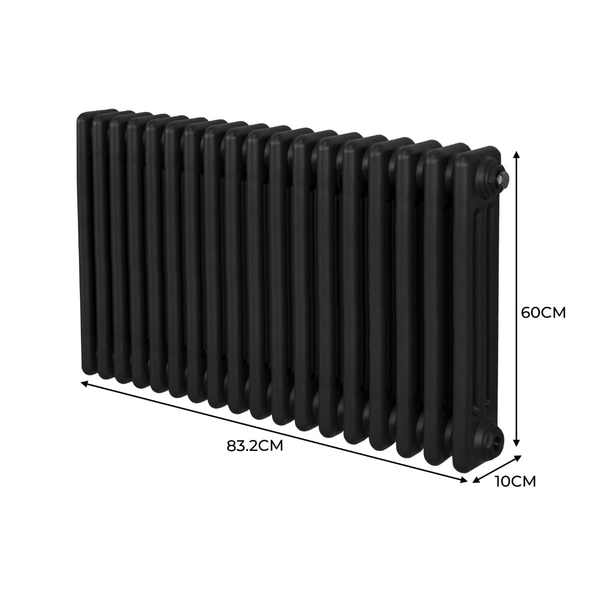Radiador Tradicional Horizontal de 3 Columnas 600mm x 832mm | Negro Mate | Acero | Montado en pared | Kit de fijación y soportes + Cepillo de limpieza GRATIS | Calefacción estufa calefactor