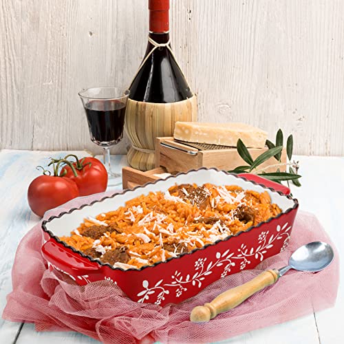 AVLA 3 Pack Ceramic Bakeware Set, Porcelain Rectangular Baking Dish Lasagna Pans for Cooking, Kitchen, Casserole Dishes, Cake Dinner, 12 x 8.5 x 6 Inches of Baking Pans, Banquet and Daily Use, Red