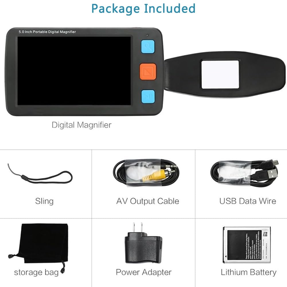 TsoLay Lupa Digital portátil de 5 Pulgadas, Ayuda de Lectura electrónica con Mango Plegable, Zoom 4X-32X y Modo de 17 Colores, Salida AV, para Personas con Baja visión