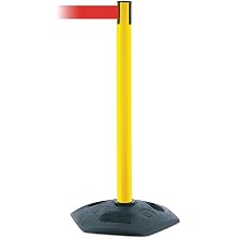 Tensabarrier 886-35-MAX-NO-R5X-C Post, 13' Length Red Belt, 38" Height, 2.5" Width, 16" Length, Recycled Rubber, Yellow