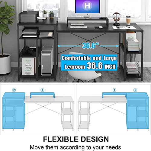 Hypigo Desk With Printer Space Home Office Desks 69 Inch Computer Desk With Storage Study Table Writing Desk With Shelves And Bookshelf Large Gaming Desk With Monitor Shelf Easy Assemble, Black #TOP2