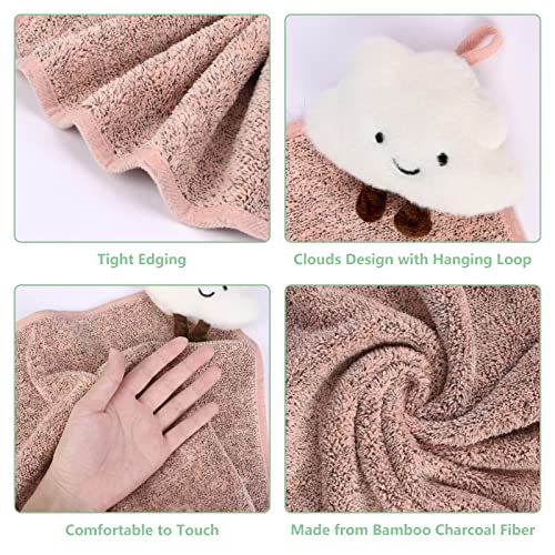 Aimisin 2Pcs Hand Towels With Hanging Loop, Cute Clouds Design For Children Adult Soft Absorbent Fast Dry Bamboo Charcoal Hand Towel, For Kitchen/Bathroom/Bedroom(Green+Pink) #TOP4