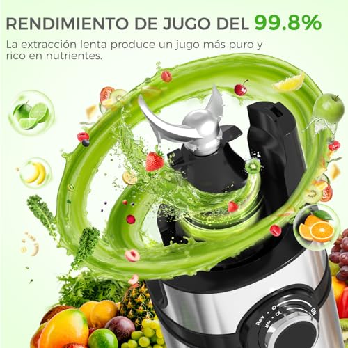 Extractor de zumos y verduras, YASHE juicer machine con boca de alimentación ancha de 12,7 cm para frutas y verduras enteras, licuadora prensado en frío con autoalimentación, alto rendimiento de zumo - imagen 2