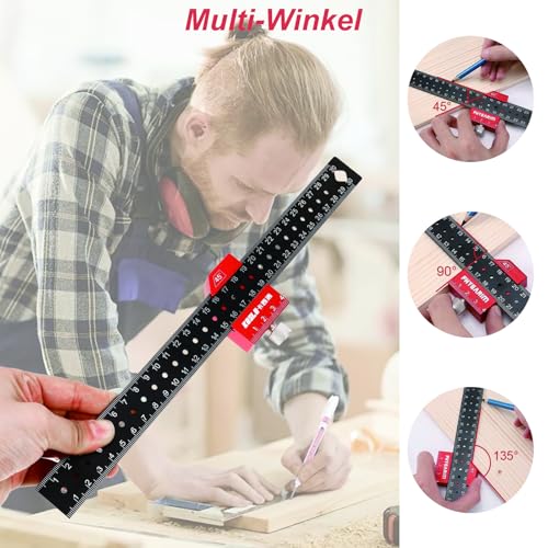 Streichmaß, Kombinationswinkel Anschlaglineal, Anreißlineal Edelstahl, Streichmaß Metall mit Anschlag, 30cm, Winkel Holzbearbeitungswerkzeug für Holzbearbeitung
