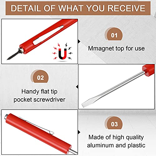 Image of Honoson 10 Pieces Pocket Screwdriver Mini Tops and Pocket Clips Magnetic Slotted Small Screw Driver with a Single Blade Head for Mechanical, Electrician(Red)