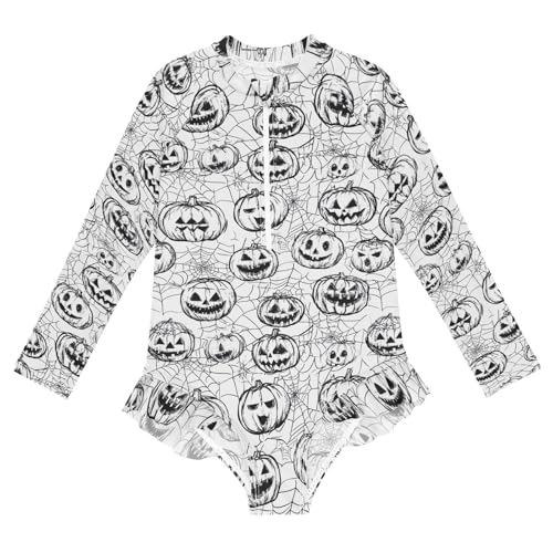 Halloween Pumpkins Spider Web Girls Long Sleeve Swimsuit UPF 50+ Rashguard Swimwear One Piece Bathing Suit 21220730