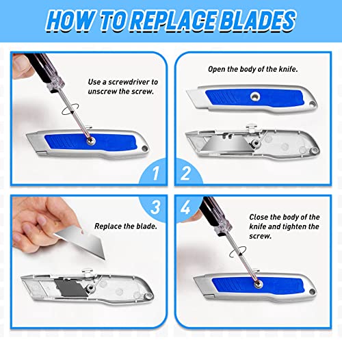 Diyself 2 Pack Box Cutter- Sharp Utility Knife For Carpet, Cardboard, Paper- Pocket Box Cutter Heavy Duty- Razor Knife- Package Opener- Box Knife- Exacto Knife- Retractable Knife Set (Blue) #TOP4