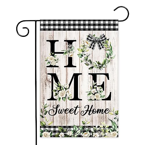 Avezano Home Sweet Home Yard Flag Greenery Floral Garden Flag Housewarming Home Decor Rustic Wooden Floor Theme Outdoor Decorations Garden Flags 12x18 Inch