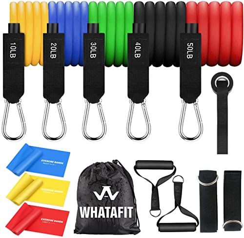 Whatafit Resistance Bands Set, Exercise Bands With Door Anchor, Handles, Carry Bag, Legs Ankle Straps For Resistance Training, Physical Therapy, Home Workouts (With Flat Bands) #TOP21