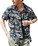 [JIGGYS SHOP] ジギーズショップ アロハシャツ｜S フラミンゴ 半袖 レーヨン 開襟 柄 ハワイアン 夏 オープンカラー サーフ系 リゾート 海 ビーチ ペア ジャストサイズ やや細身