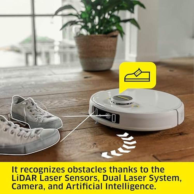 Karcher RCV 5 Robot Vacuum Cleaner with Mop Function 5000Pa, Remote Control via App, LiDar Navigation, Dual Laser and AI, Floor Mapping, Obstacle Recognition, 140 min Run Time, Hard Floors and Carpets