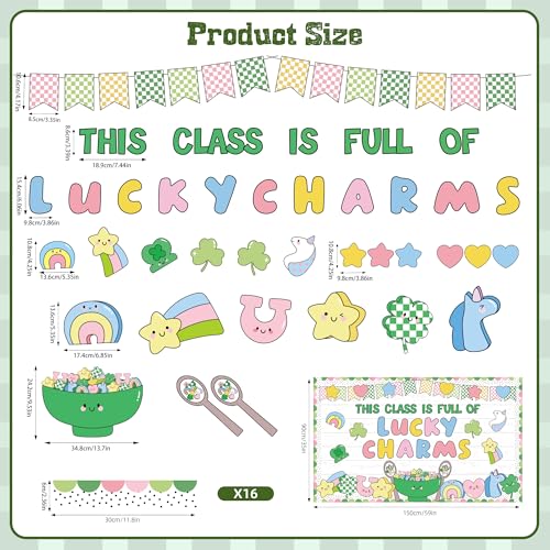 St. Patrick's Day Bulletin Board Decorations Classroom Bulletin Board Set Irish Clover Unicorn Cutouts for School Chalkboard Wall Door St. Patrick's Day Party Supplies — view 3