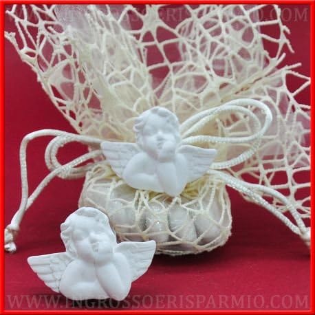 White chalk in the shape of a detailed guardian angel, can be perfumed great for crafts and DIY - births, christenings, first birthdays, confirmations, communions, weddings. kit 20 pz. Sacchetto Rosa