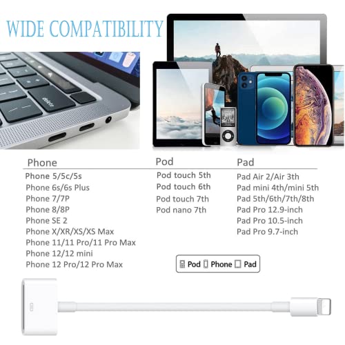 30 Pin To Lightning Adapter, Lightning Cable Adapter, 8-Pin Male To 30-Pin Female Connector Converter With Phone Charger Cable Cord Compatible Phone 14/13/12/11/X/8/7/6/5/4S/4/3/Pad/Pod (White) #TOP3