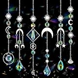 6 Pcs Sun Catchers Indoor Window, Colorful Crystal Suncatcher Prism for Windows Hanging Outdoor Garden Home Balcony Ceiling Wall Room Decor Aesthetic Wedding Party Rainbow Maker Ornaments Gifts