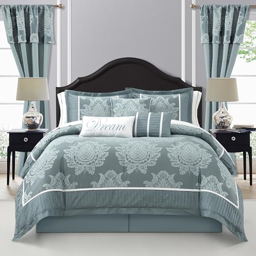 Stratford Park Blue Comforter Set King, 15 Pieces Room in