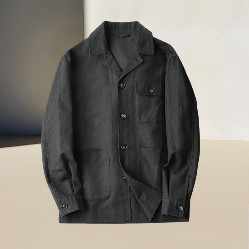 Veste d'automne homme coton lin anti-transpiration coupe casual col cubain