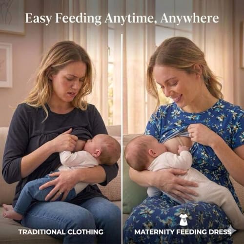Image of Zero Clothing Feeding Dress for New Moms Casual Loungewear Ankle Length | Cotton Maternity Nighty | Zipless Feeding Dresses for Women | Pregnancy & Nursing Wear