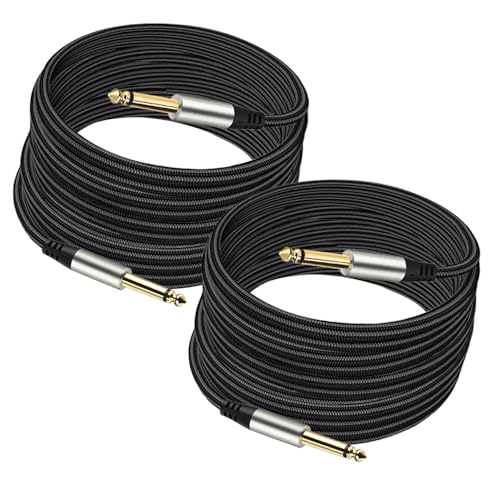 Yueyinpu Pack of 2 Guitar Cables 1/4 Inch Instrument Cable with 6.33mm Straight TS Jack (16 Feet-2 Pack)