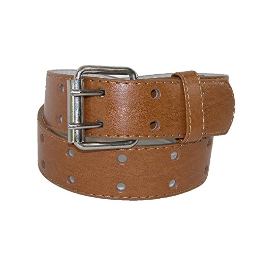 CTM Kids' 1 Inch Wide Leather Two Hole Jean Belt, Medium, Tan