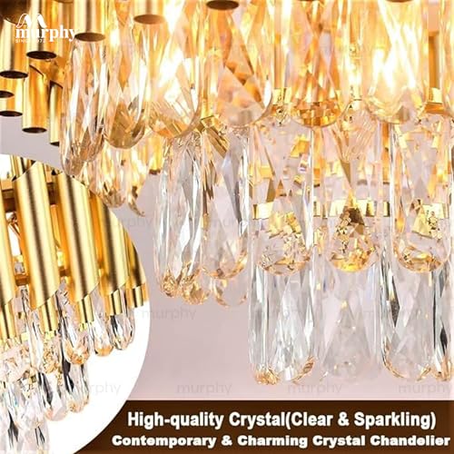 Image of Murphy Radiance 800mm Golden Crystal Pendant Light | Modern Round Ceiling Chandelier for Living Room, Bedroom & Hall (Antique Gold, 3-in-1 LED Plate - Warm White, Natural White, Cool White, Pack of 1)