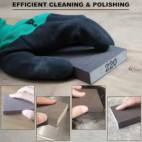 8 Pack Hand Sanding Sponge Set -120 220 320 400 Grit- Coarse Medium Fine Grit Sanding Block, Sander Sponges for Wood-Working Drywall Metal, Washable and Reusable Sponge for Rust Removal Polishing - Thumbnail 5
