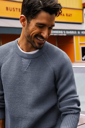 PJ PAUL JONES Mens Crewneck Sweater Waffle Knitted Pullover Sweaters Raglan Sleeve Knitwear Sweaters2
