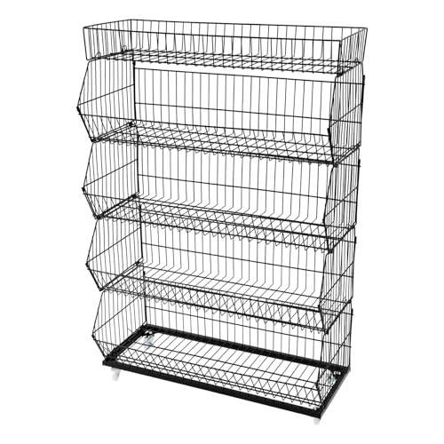 DIITGGE 5-Tier Rolling Display Rack with Wheels, Heavy-Duty Commercial Wire Grid Shelf for Snack Fruit Vegetable Candy, Merchandise Organizer Stand for Grocery, Farmers Market, Home Kitchen Storage