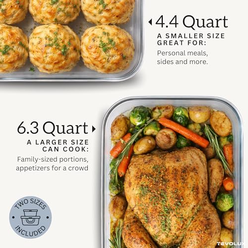 TEVOLUX 4-in-1 Portable Glass Air Fryer Cooking System, 1500W, 6.3QT & 4.4QT Glass Containers with Storage Lids, Microwave, Freezer & Dishwasher Safe - Image 5