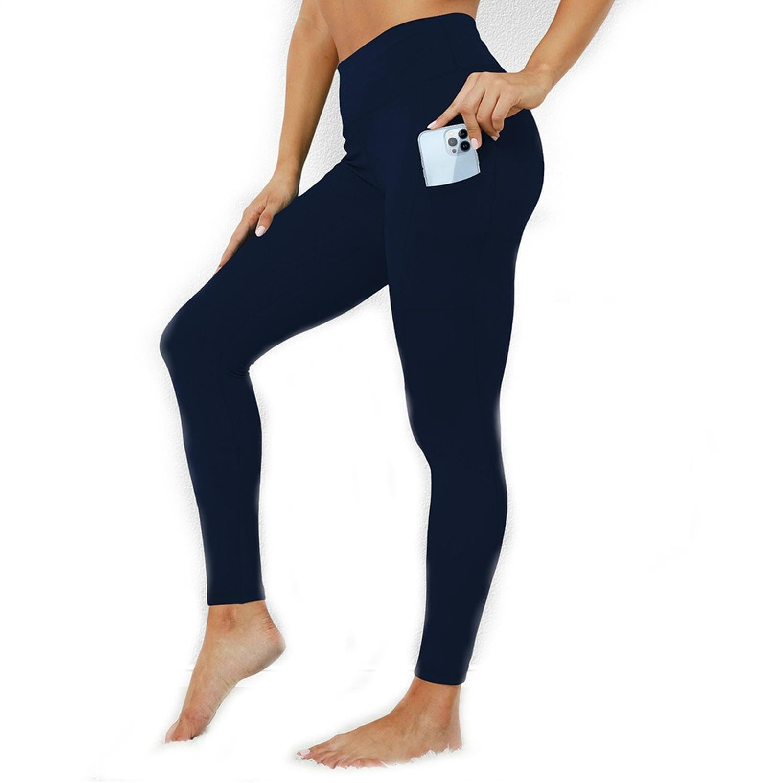 Leggings thermiques en velours bleu marine S | Pantalon de yoga taille haute avec poches pour femmes