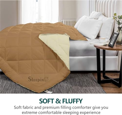 Image of 600 GSM Heavy Winter Double Bed Comforter | Microfiber, Breathable, Reversible,Soft, Lightweight & Machine Washable Comforter for Double Bed 90x100 Inch - BeigeIvory