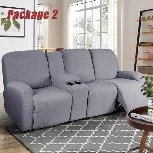 Funda de sillón reclinable elástica con consola central negra fundas sofá FBKPHSS 3