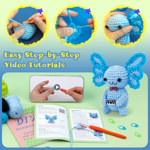 Image of Pnytty Crochet Kit for Beginners, Blue Axolotl Crochet Starters Kit