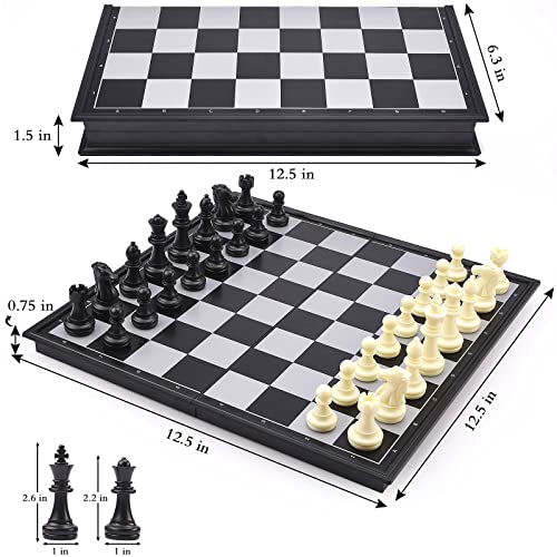 Oumoda 12.5" 3 In 1 Magnetic Kids Chess Set W/Folding Case Chess Board - Plastic Chess Checkers Backgammon Sets For Scholastic Classroom Beginner, Portable Travel Educational Learning Toys Gifts #TOP2