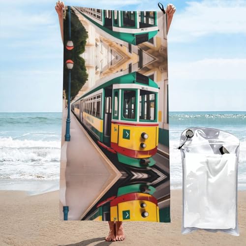 DRTGEDS Lisbon Tram Beach Towel 32"x52" Super Absorbent