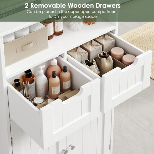 White-Storage-Cabinet-with-Drawers-and-Shelves-Bathroom-Cabinet-with-Doors-Floor-Storage-Cabinet-Hutch-Cupboard-for-DiningLiving-RoomHome-Office White Storage Cabinet with Drawers and Shelves Bathroom Cabinet with Doors Floor Storage Cabinet Hutch Cupboard for DiningLiving RoomHome Office